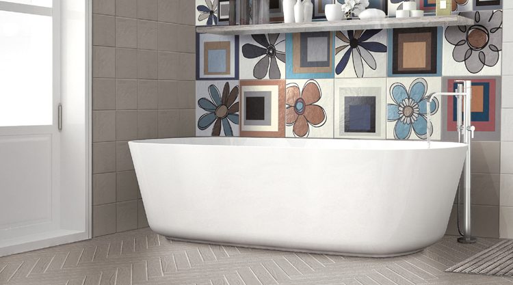 Scandinavian bathroom, classic white vintage interior design